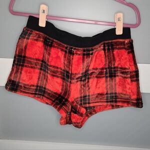 PINK Red and Black Plaid Fuzzy Lounge Shorts